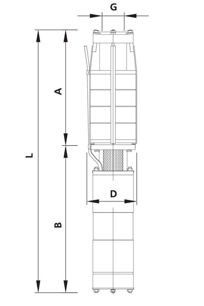 Чертеж габаритно-присоеденительных размеров насоса ЭЦВ 10-65-225 нрк