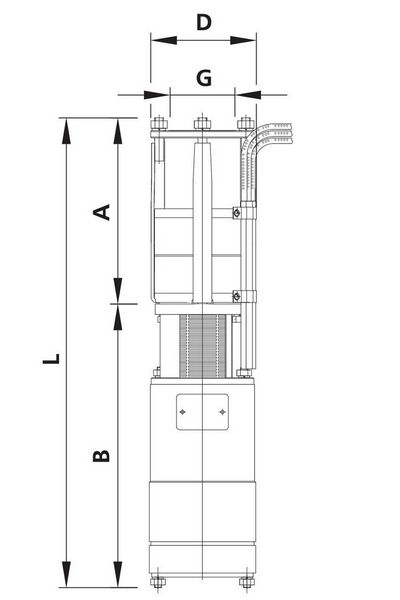 Чертеж габаритно-присоеденительных размеров насоса ЭЦВ 6-16-100