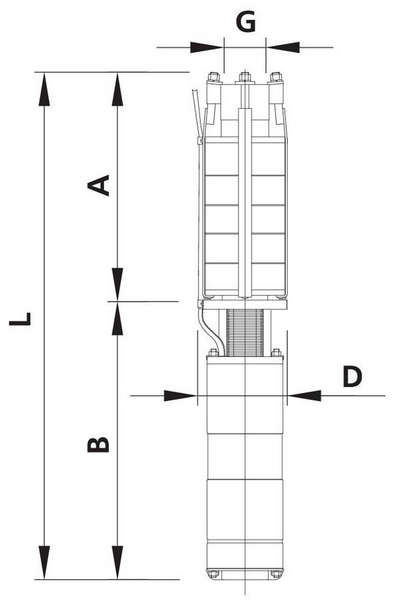 Чертеж габаритно-присоеденительных размеров насоса ЭЦВ 8-25-180 нрк