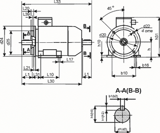 Чертеж: габаритные и присоединительные размеры электродвигателя АИР180S2 с фланцем