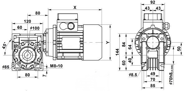 Чертеж: одноступенчатого червячного мотор-редуктора NMRV 050-80-35.0-0.25