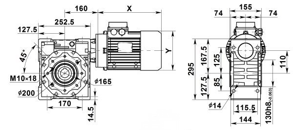 Чертеж: одноступенчатого червячного мотор-редуктора NMRV 110-80-17.5-1.5