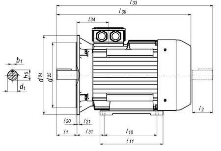 Чертеж: габаритные и присоединительные размеры электродвигателя А80А4 с фланцем